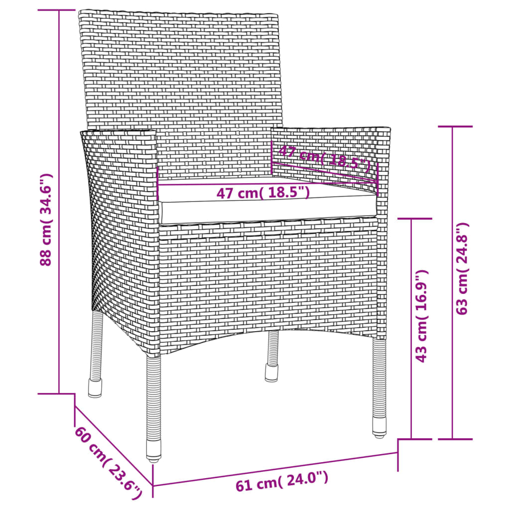 Sedie da Giardino con Cuscini 4 pz in Polyrattan Nere | homemem39
