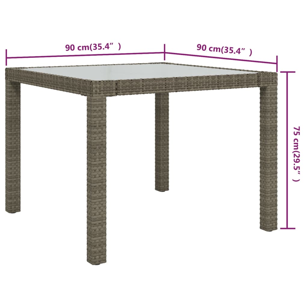 Tavolo Giardino 90x90x75cm Vetro Temperato e Polyrattan Grigio | homemem39