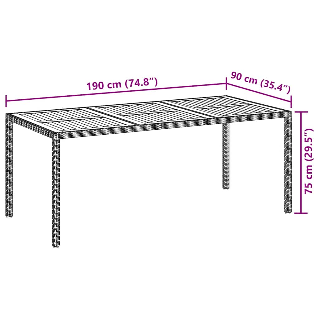 Tavolo da Giardino 190x90x75 cm Polyrattan Legno di Acacia Nero | homemem39