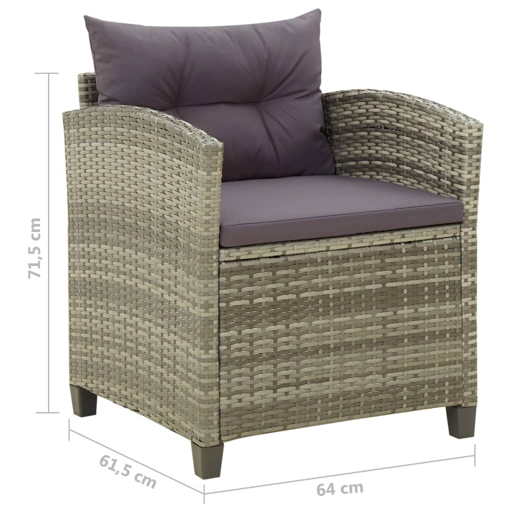 Sedia da Giardino con Cuscini in Polyrattan Grigio | homemem39