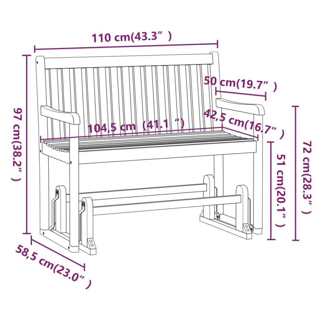 Panchina da Giardino a Dondolo 110 cm Legno Massello d'Acacia | homemem39