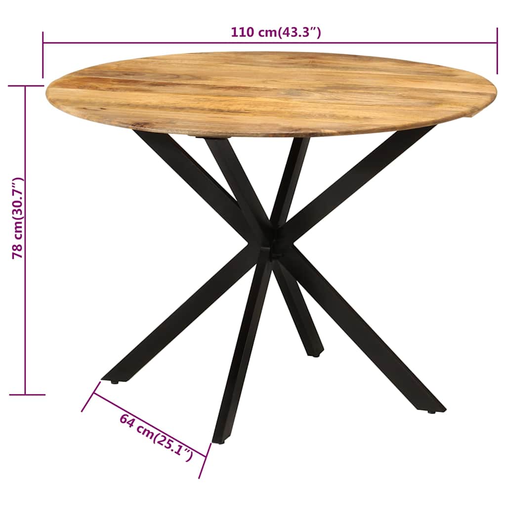 Tavolo da Pranzo Ø110x78cm in Legno Massello di Mango e Acciaio
