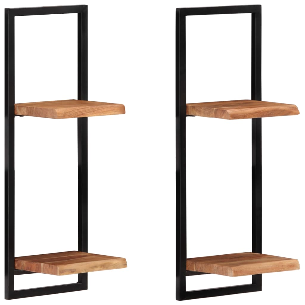 Mensole Parete 2 pz 25x25x75 cm Legno Massello Acacia e Acciaio | homemem39
