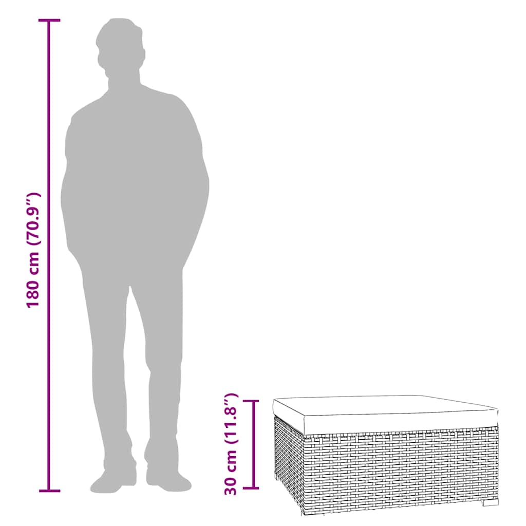 Poggiapiedi da Giardino con Cuscino Nero 70x70x30 cm Polyrattan - homemem39
