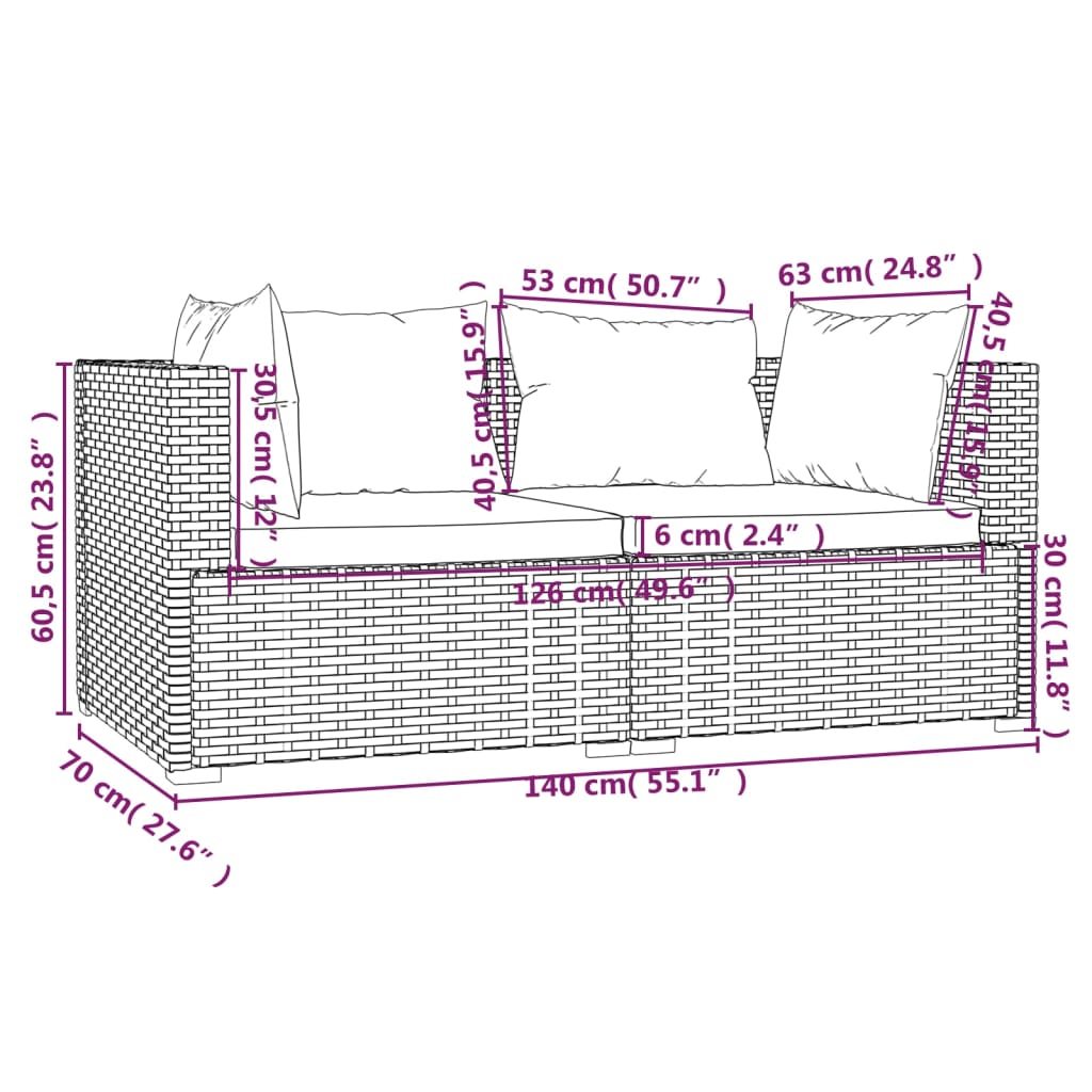 Divano a 2 Posti con Cuscini in Polyrattan Marrone | homemem39