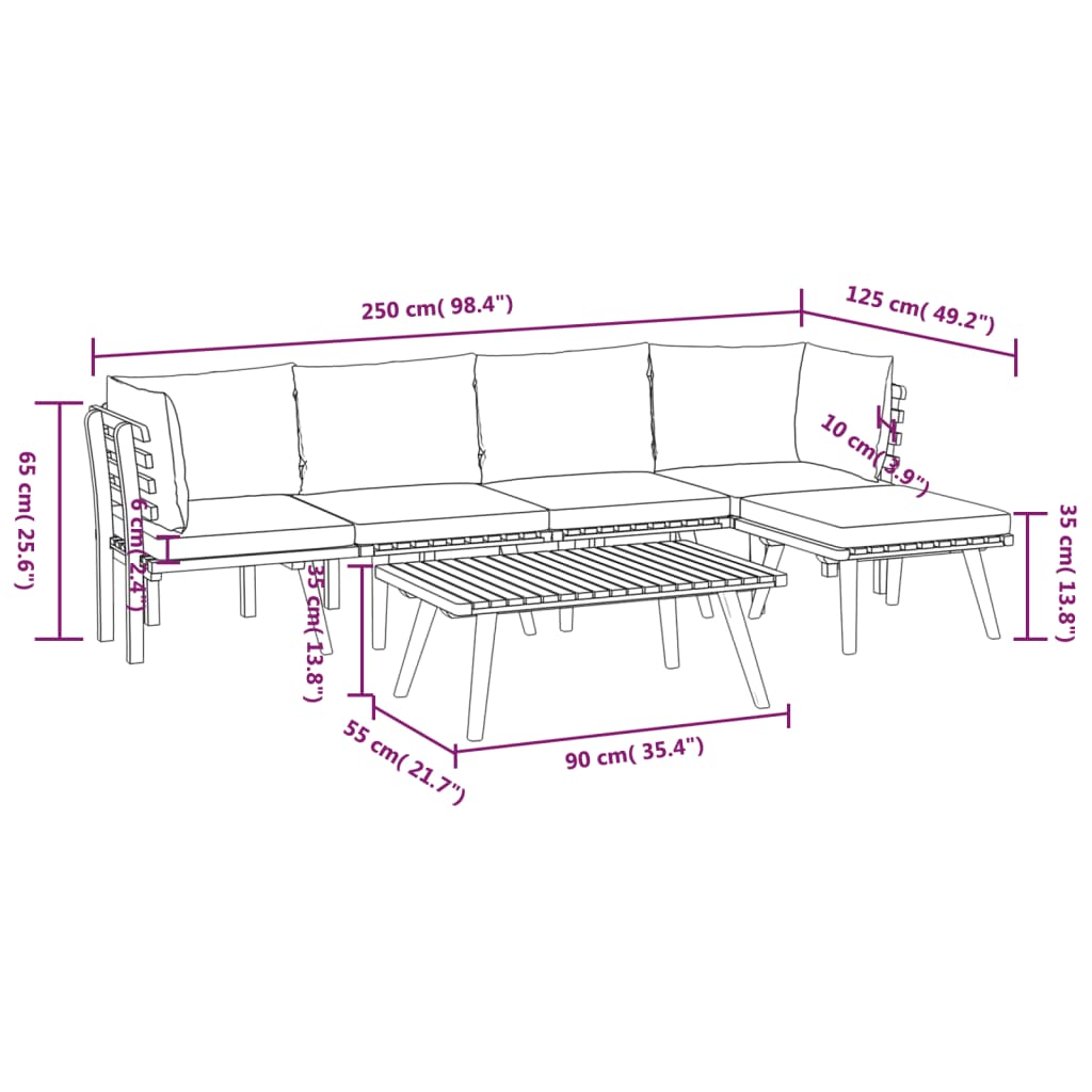 Set Divani da Giardino 6 pz con Cuscini in Massello di Acacia | homemem39