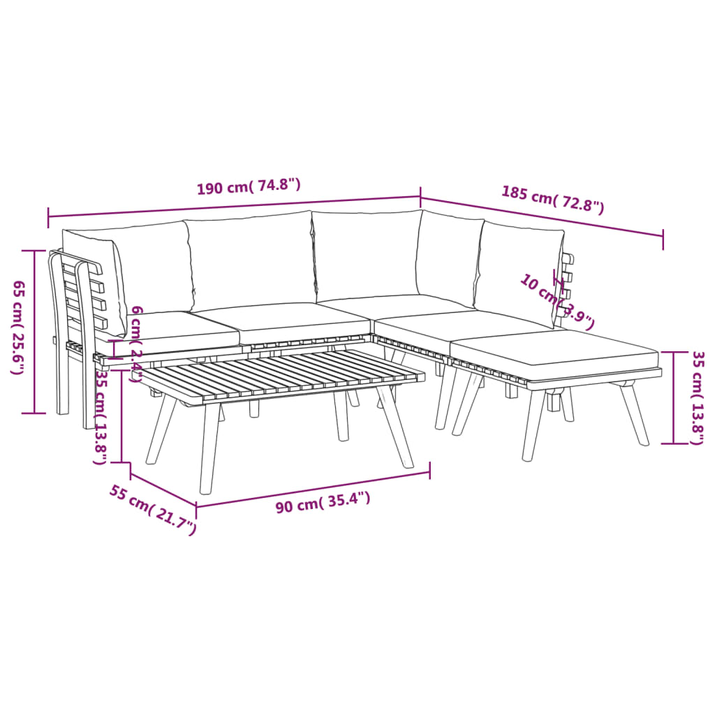 Set Divani da Giardino 6 pz con Cuscini in Massello di Acacia | homemem39