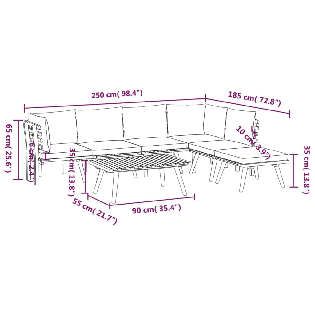 Set Divani da Giardino 7 pz con Cuscini in Massello di Acacia | homemem39