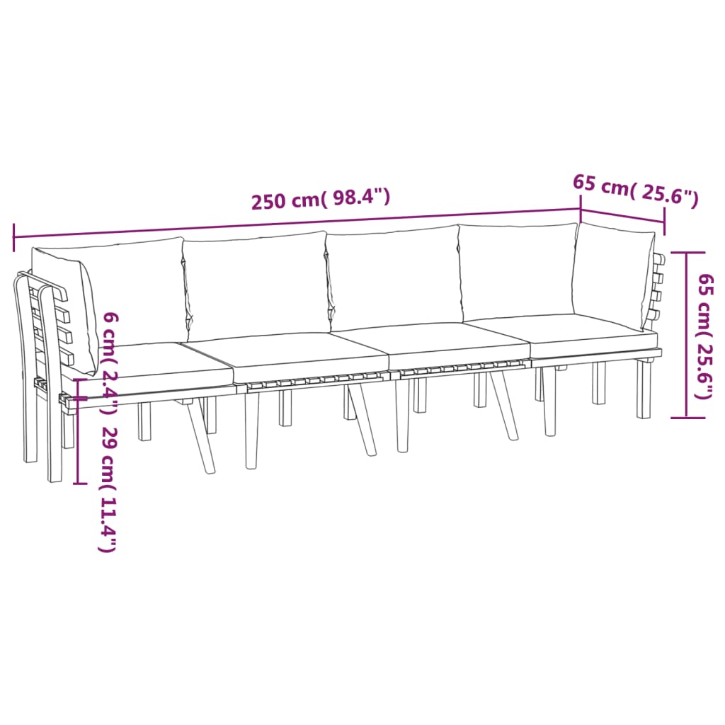 Set Divani da Giardino 4 pz con Cuscini in Massello di Acacia | homemem39