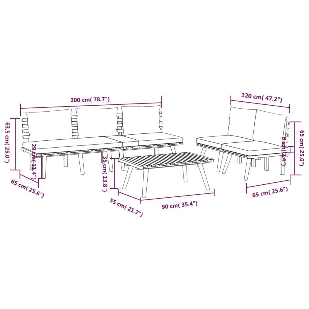Set Divani da Giardino 4 pz con Cuscini in Massello di Acacia | homemem39