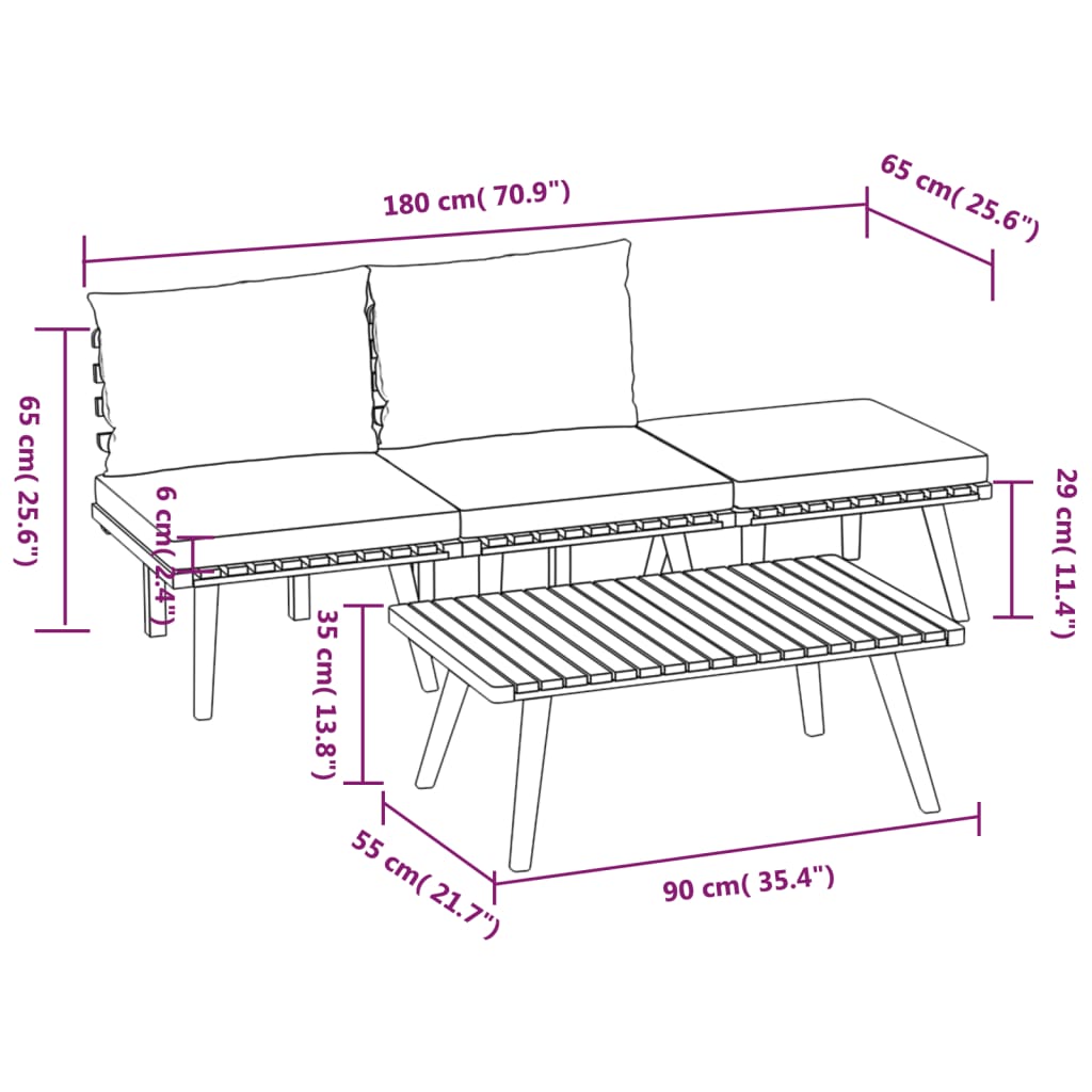 Set Divani da Giardino 4 pz con Cuscini in Massello di Acacia | homemem39
