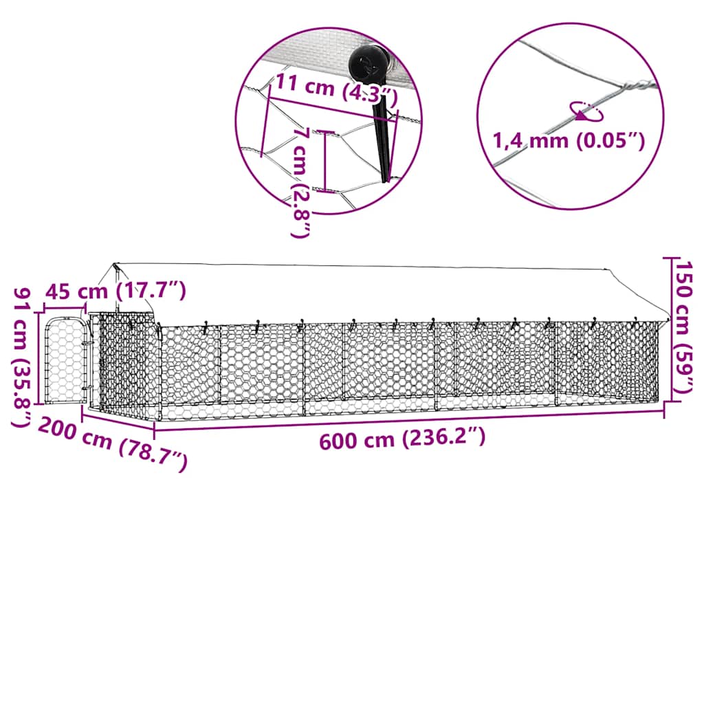 Gabbia per Cani da Esterno con Tetto 600x200x150 cm - homemem39