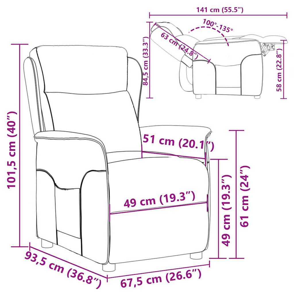 Poltrona reclinabile Nero 66.5 x 94 x 101.5 cm Poliestere | homemem39