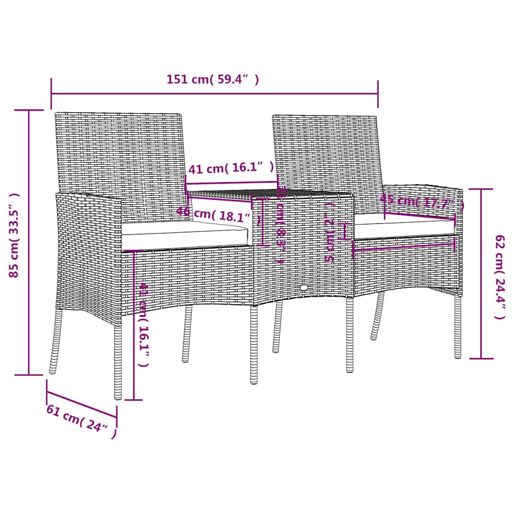 Divano da Giardino 2 Posti con Tavolino in Polyrattan Antracite | homemem39