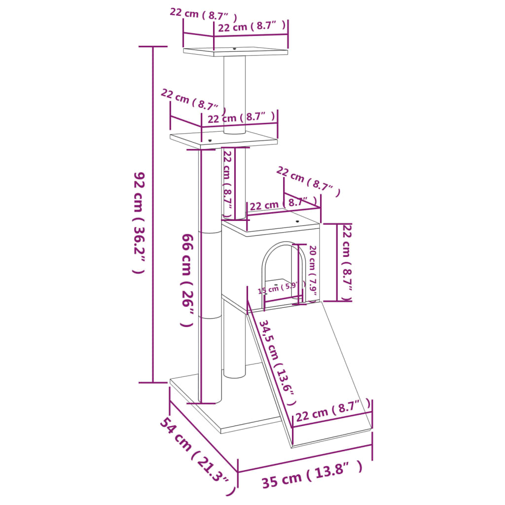 Albero per Gatti con Tiragraffi in Sisal Grigio Chiaro 92 cm - homemem39