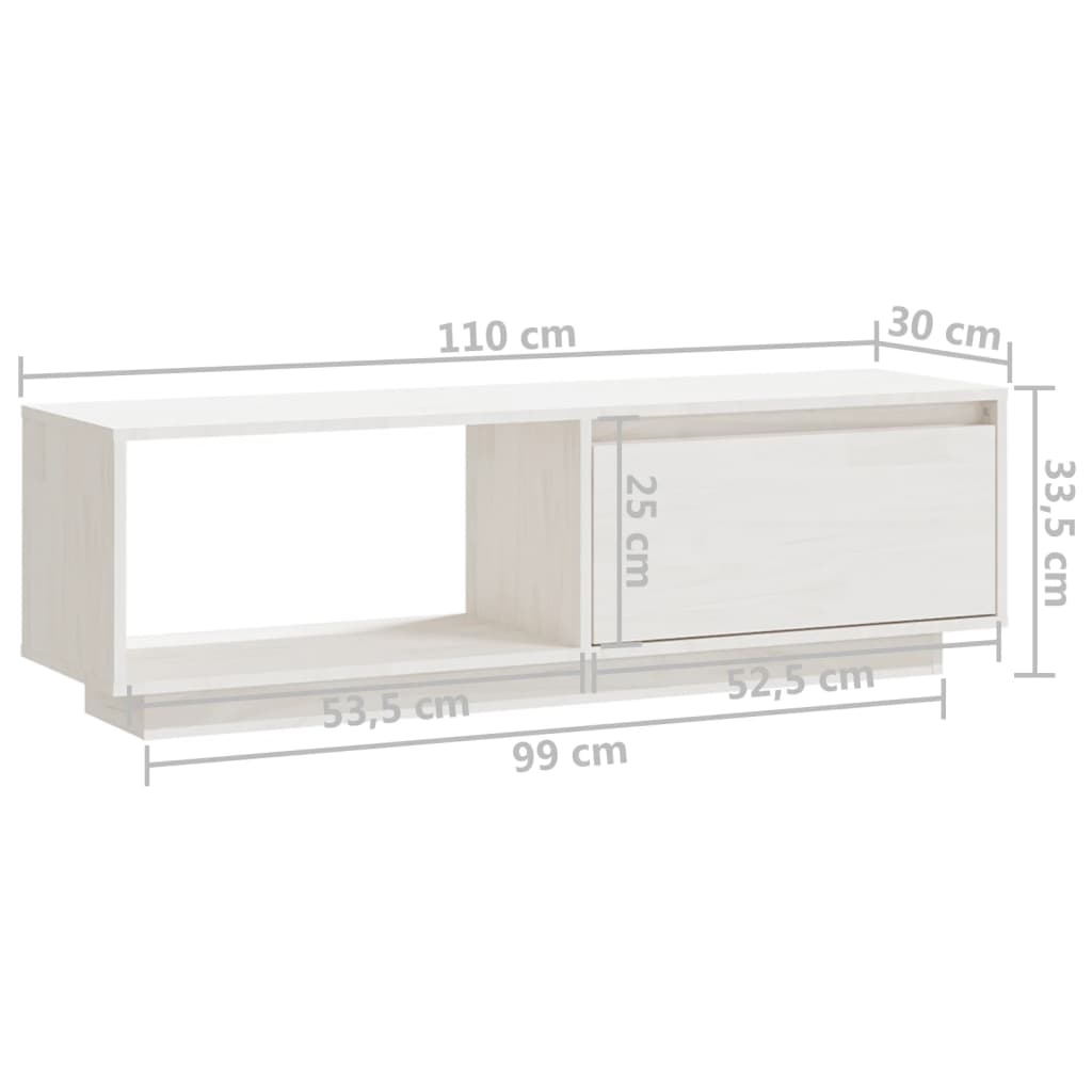 Mobile Porta TV Bianco 110x30x33,5 cm in Legno Massello di Pino - homemem39