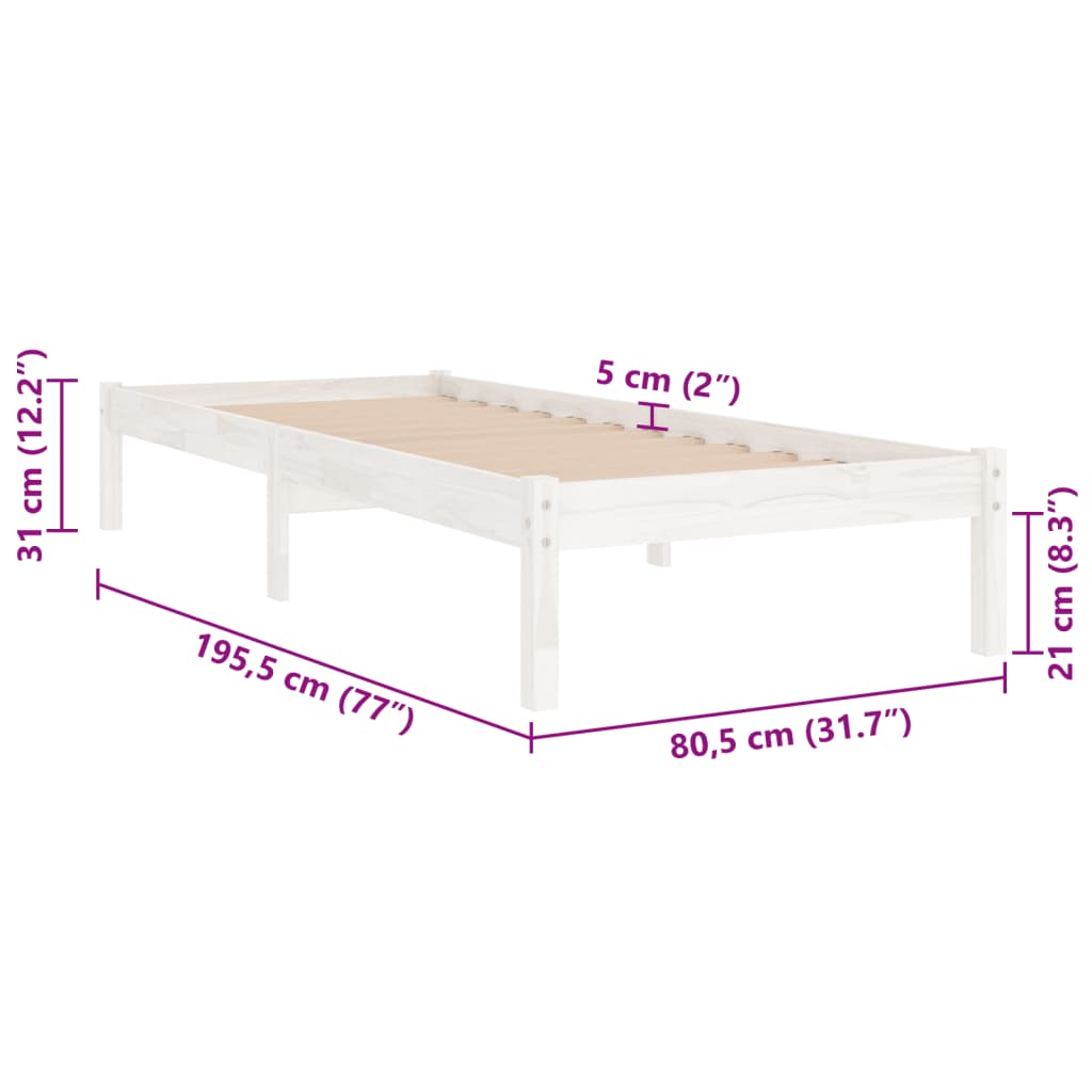 Giroletto Bianco in Legno Massello 75x190 cm Small Single | homemem39