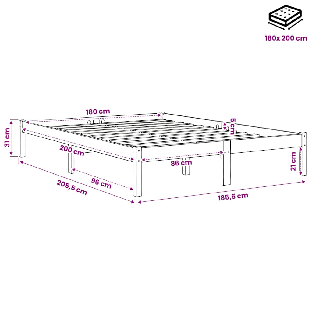Giroletto Bianco in Legno Massello 180x200 cm Super King