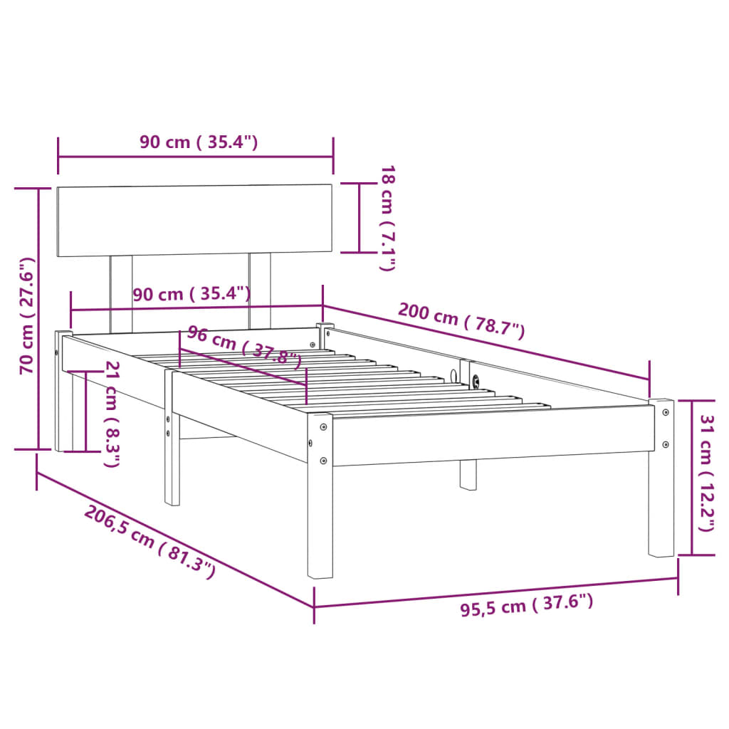 Giroletto in Legno Massello di Pino 90x200 cm | homemem39