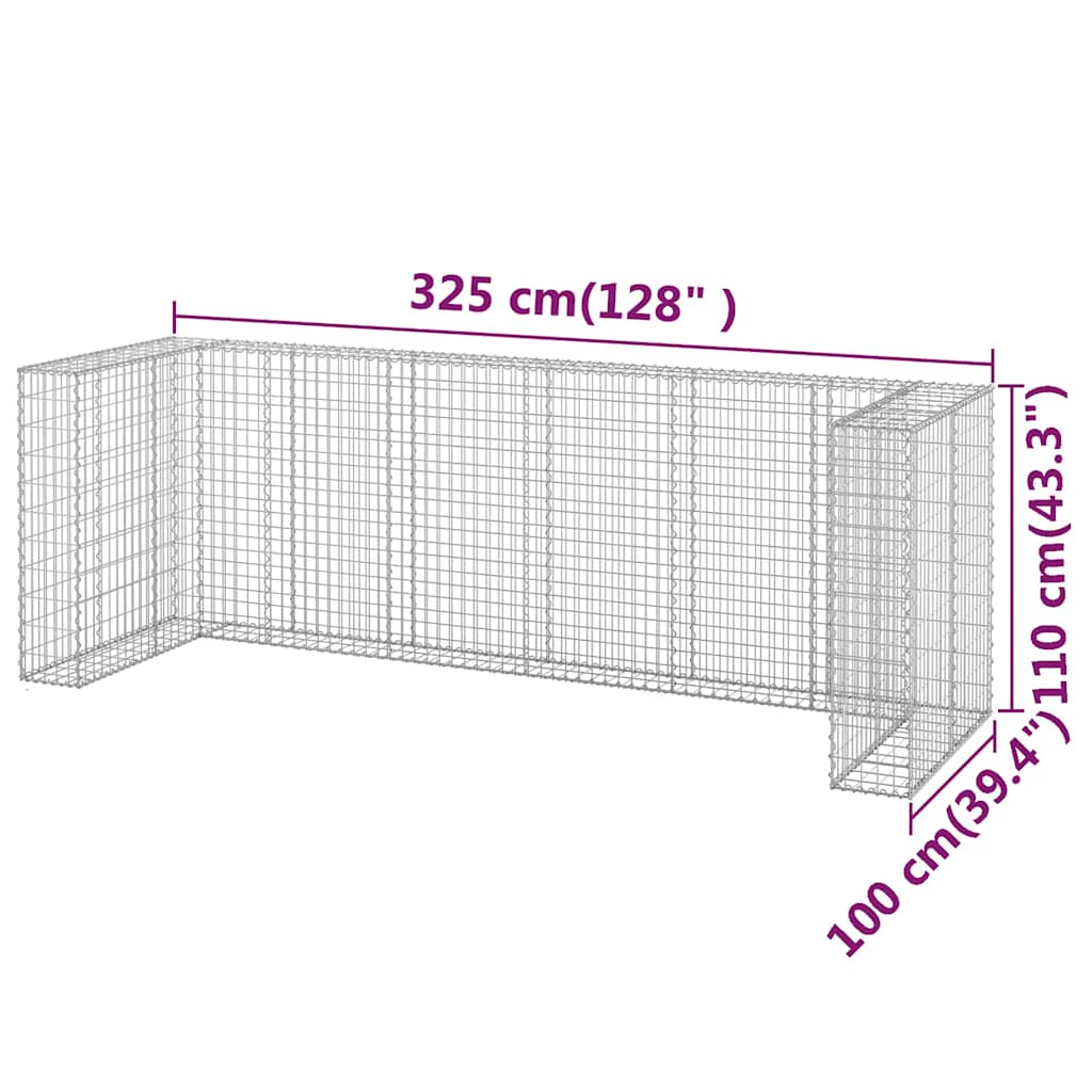 Gabbione per Bidoni in Acciaio Zincato 325x100x110 cm | homemem39
