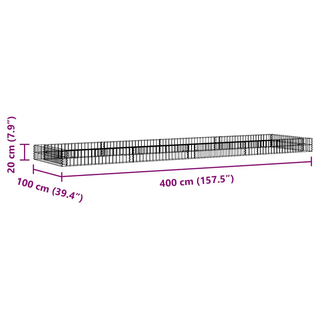 Gabbione Letto Rialzato in Acciaio Zincato 400x100x20 cm | homemem39