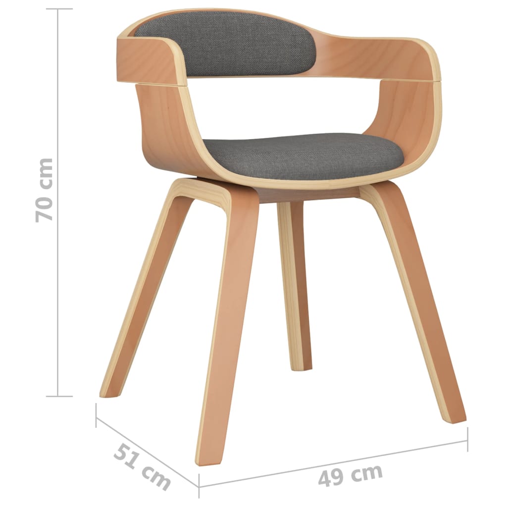 Sedia da Pranzo Grigio Chiaro in Legno Curvato e Tessuto | homemem39