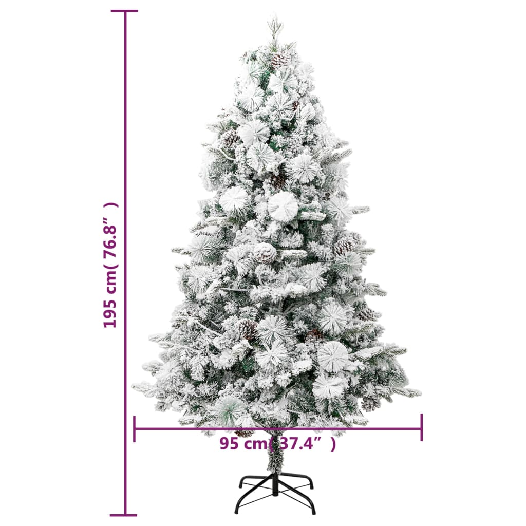 Albero di Natale Innevato Preilluminato Pigne 195cm in PVC e PE | homemem39