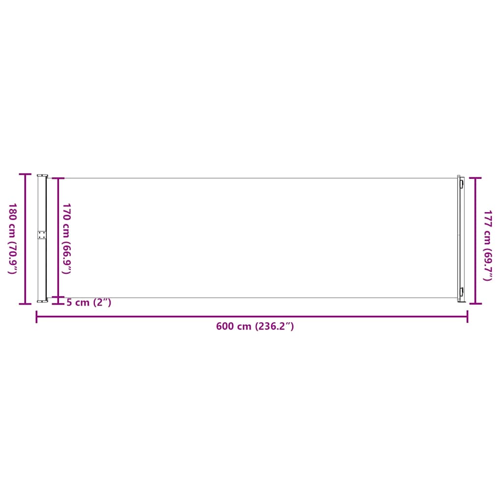 Tenda da Sole Laterale Retrattile per Patio 180x600 cm Nera | homemem39