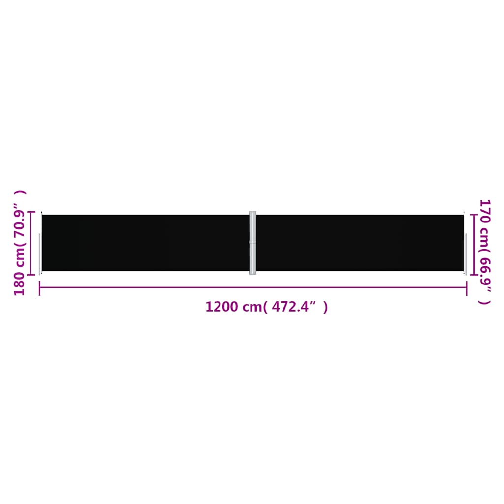 Tenda da Sole Laterale Retrattile Nera 180x1200 cm | homemem39