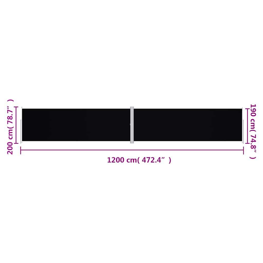 Tenda da Sole Laterale Retrattile Nera 200x1200 cm | homemem39