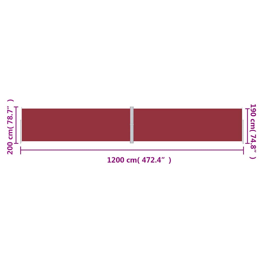 Tenda da Sole Laterale Retrattile Rossa 200x1200 cm | homemem39