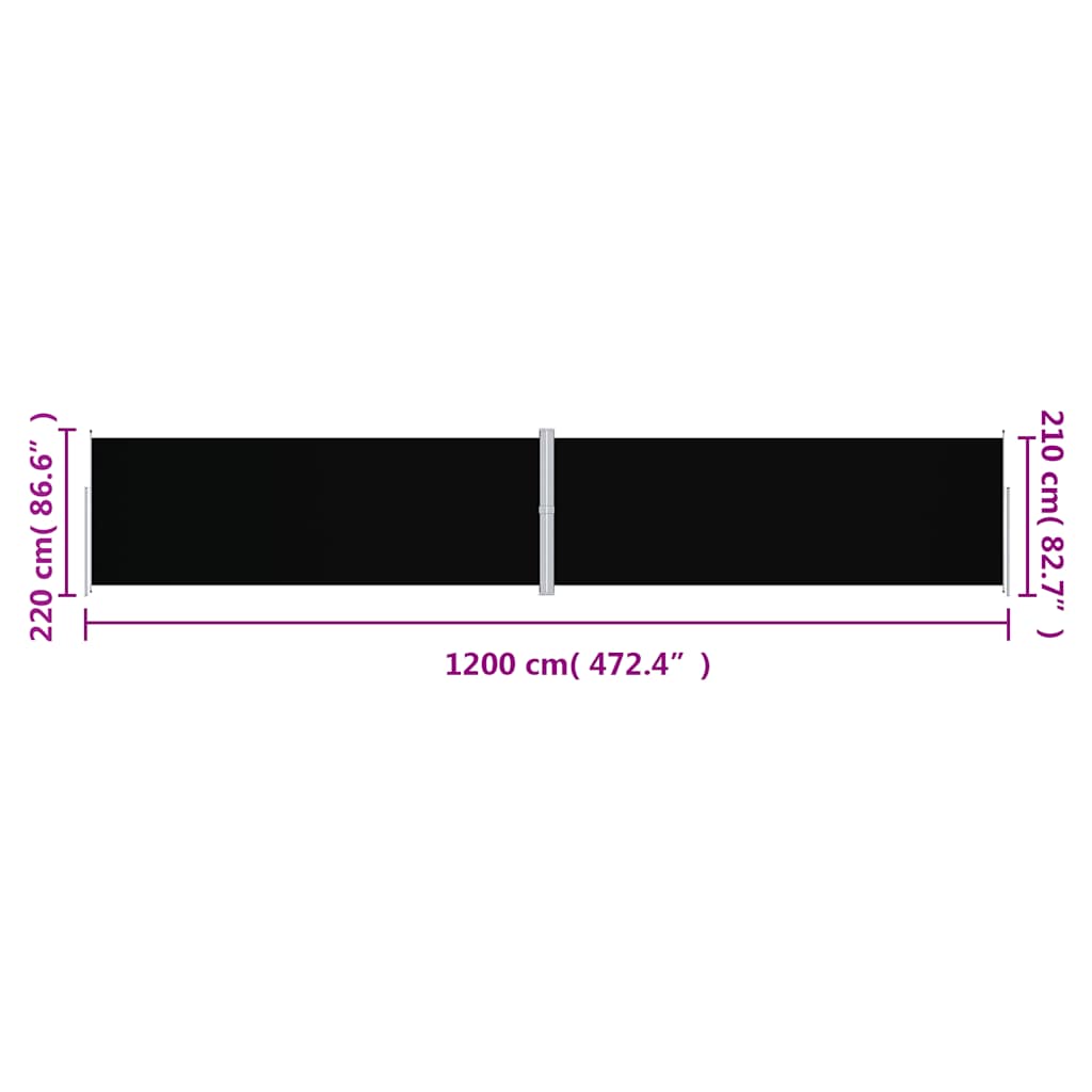 Tenda da Sole Laterale Retrattile Nera 220x1200 cm | homemem39
