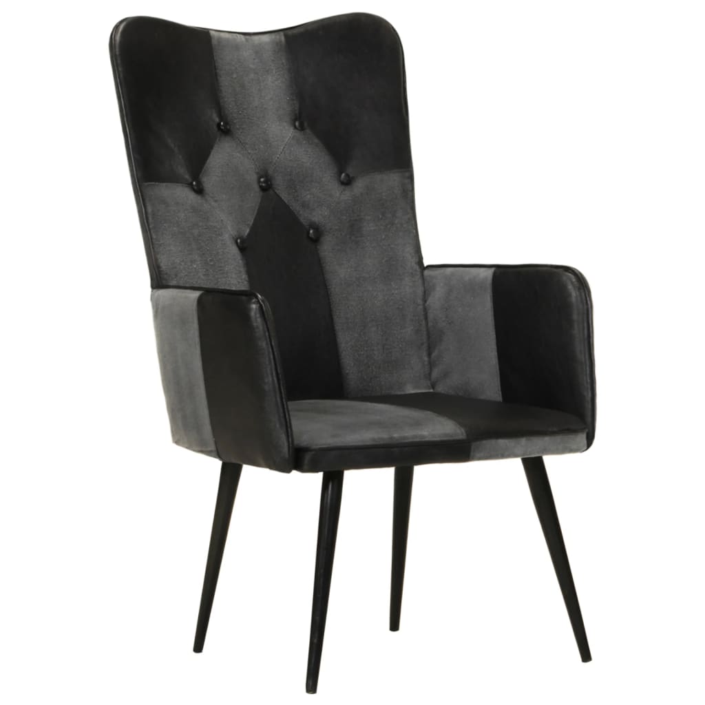 Poltrona Wingback Nera e Grigia in Vera Pelle - homemem39