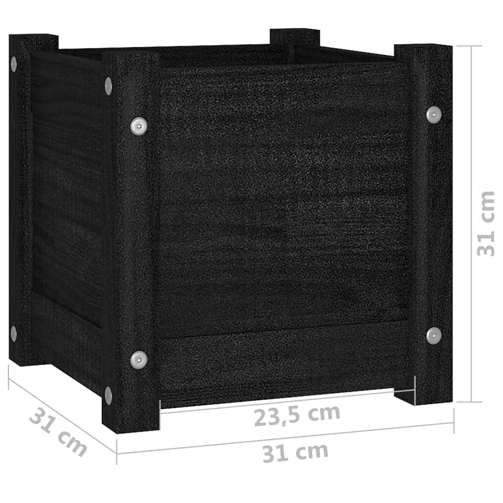 Fioriere da Giardino 2 pz Nere 31x31x31 cm in Massello di Pino | homemem39