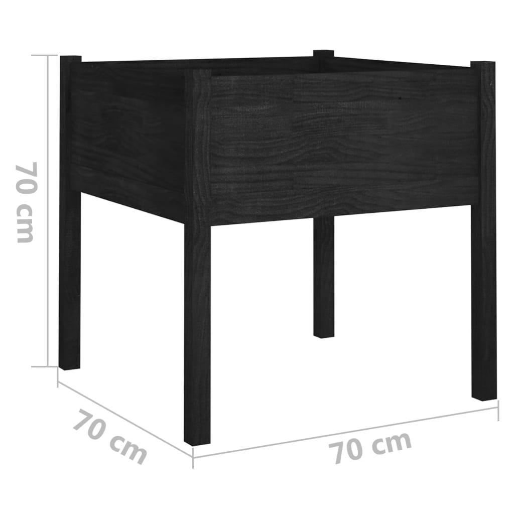 Fioriere da Giardino 2 pz Nere 70x70x70 cm in Massello di Pino | homemem39
