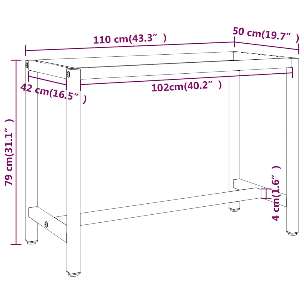 Telaio Banco da Lavoro Nero e Rosso Opaco 110x50x79 cm Metallo