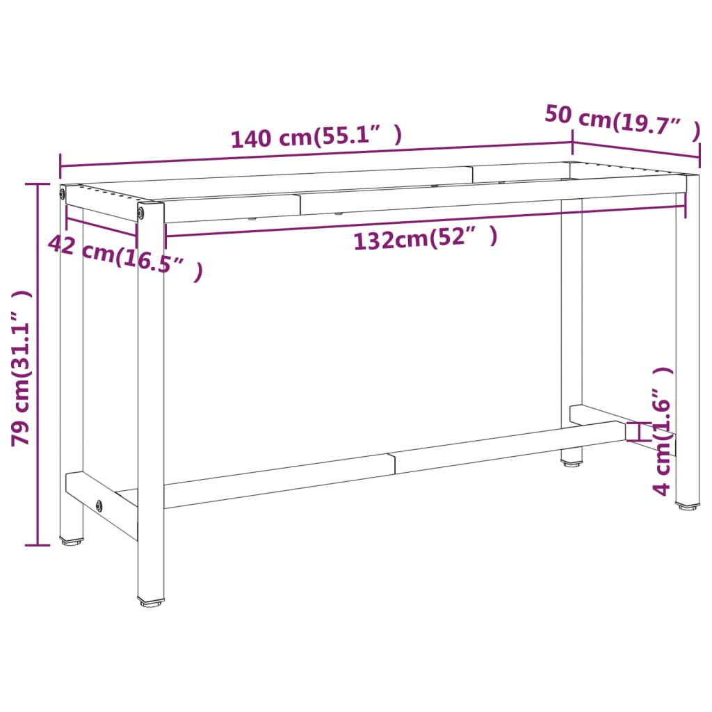 Telaio Banco da Lavoro Nero e Rosso Opaco 140x50x79 cm Metallo | homemem39
