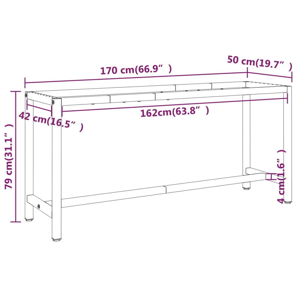Telaio Banco da Lavoro Nero e Rosso Opaco 170x50x79 cm Metallo | homemem39