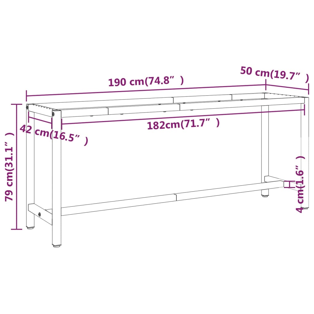 Telaio Banco da Lavoro Nero e Rosso Opaco 190x50x79 cm Metallo | homemem39