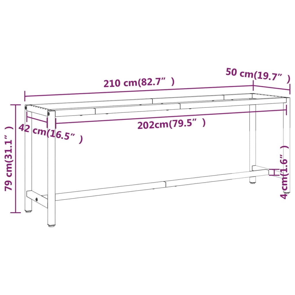Telaio Banco da Lavoro Nero e Rosso Opaco 210x50x79 cm Metallo | homemem39