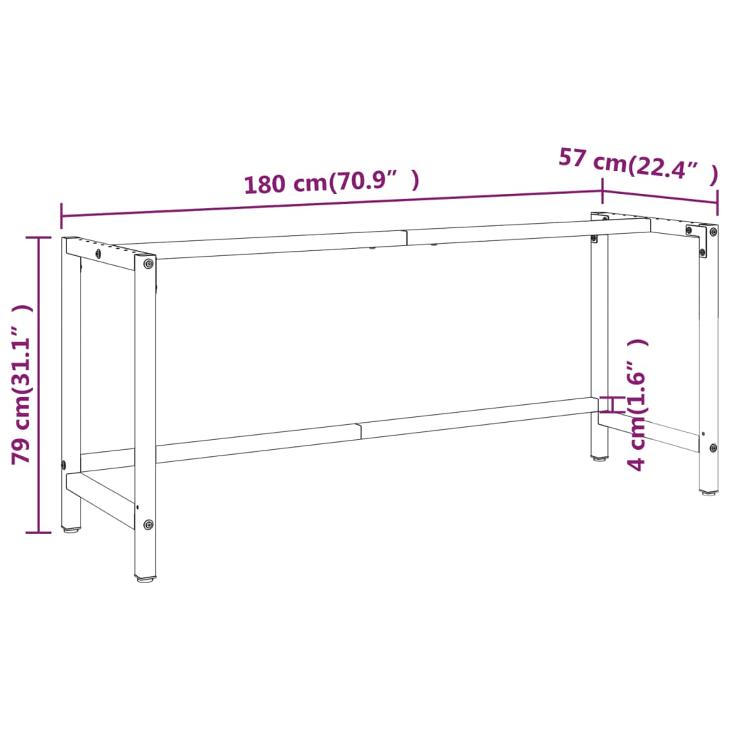 Telaio Banco da Lavoro Nero e Rosso Opaco 180x57x79 cm Metallo | homemem39