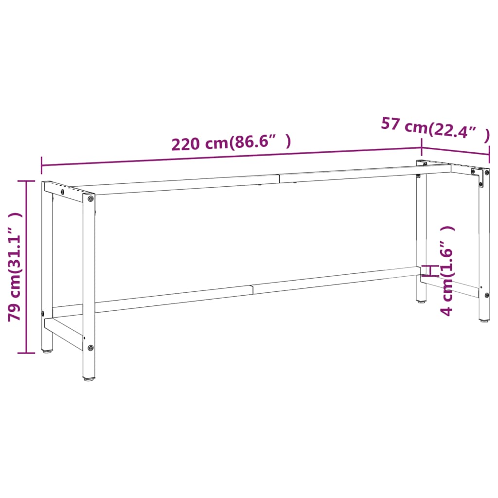 Telaio Banco da Lavoro Nero e Rosso Opaco 220x57x79 cm Metallo | homemem39