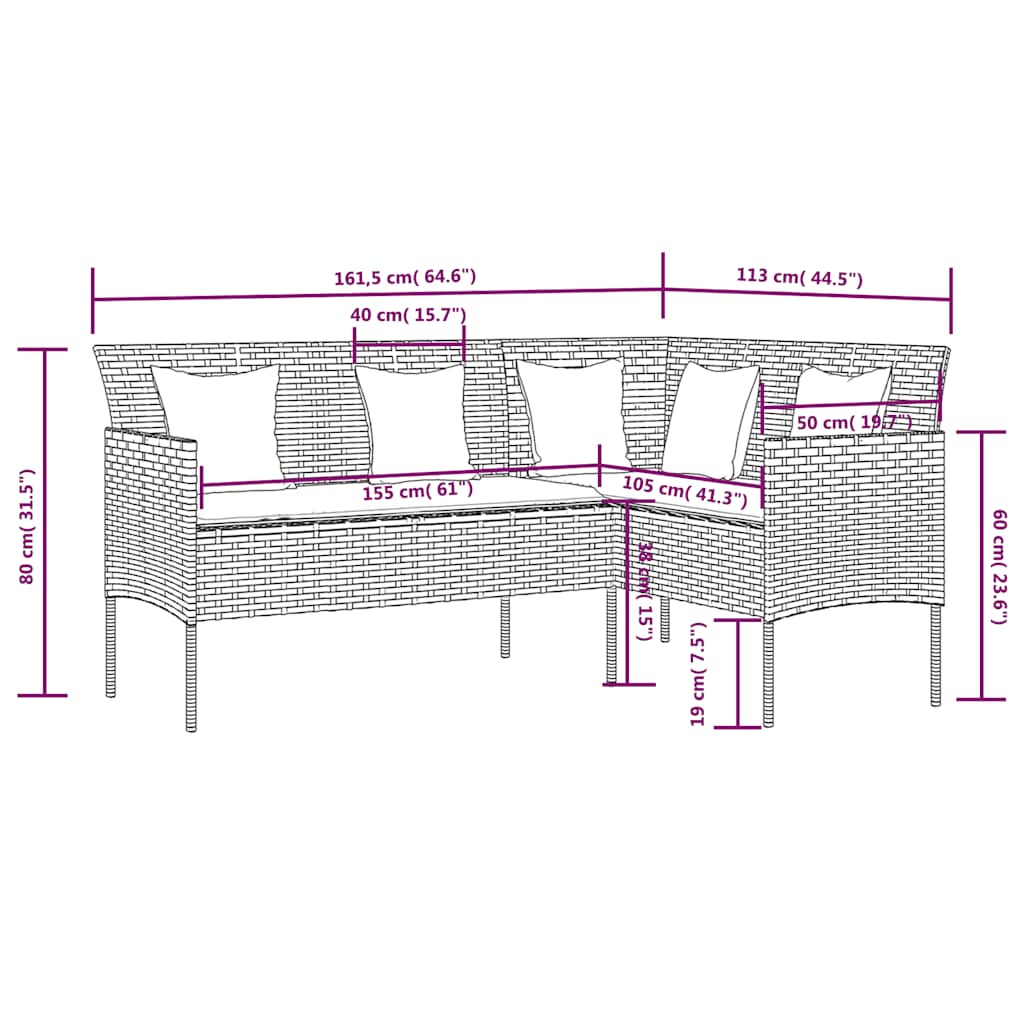 Set Divano a L con Cuscini 5 pz Nero in Polyrattan | homemem39