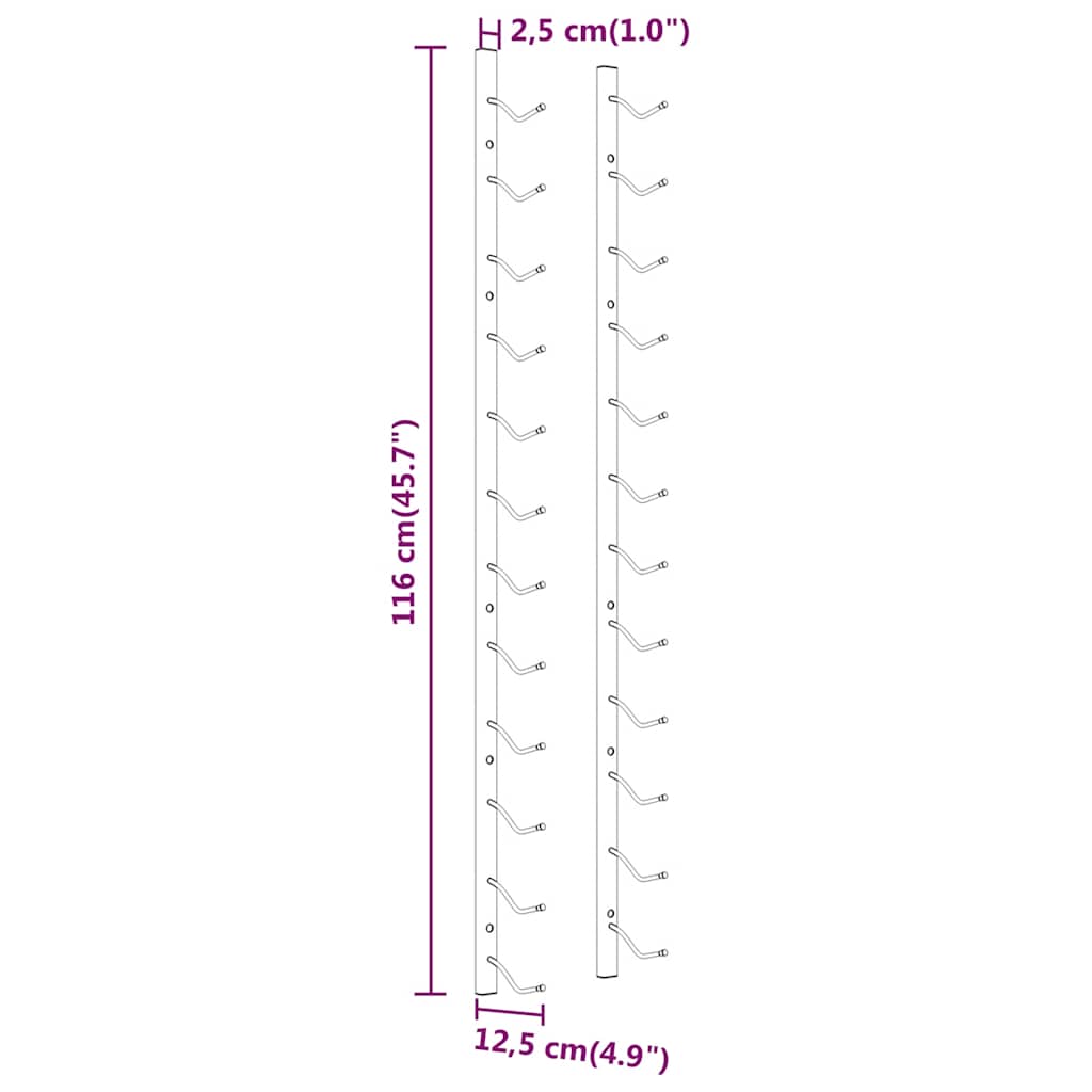 Portavini da Parete per 12 Bottiglie 2 pz Bianchi in Ferro