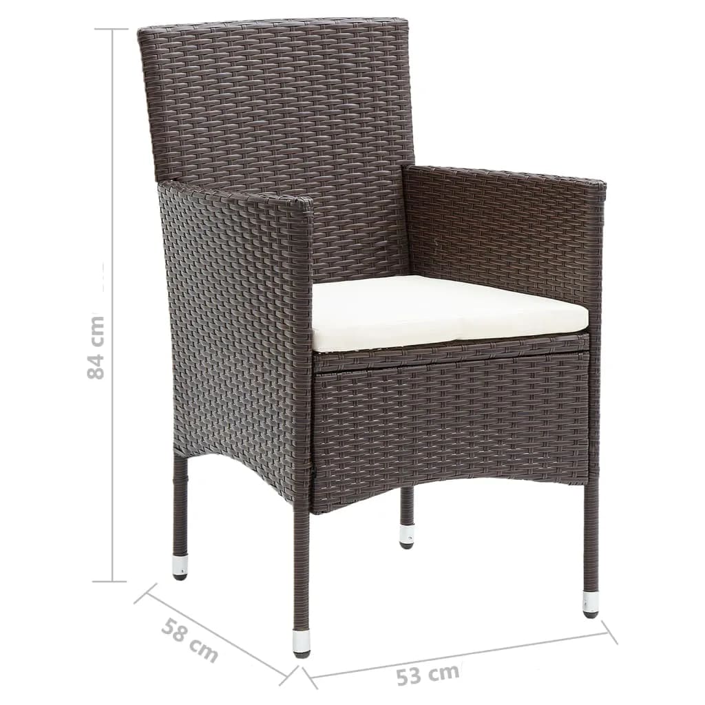 Set da Pranzo da Giardino 3pz con Cuscini in Polyrattan Marrone - homemem39