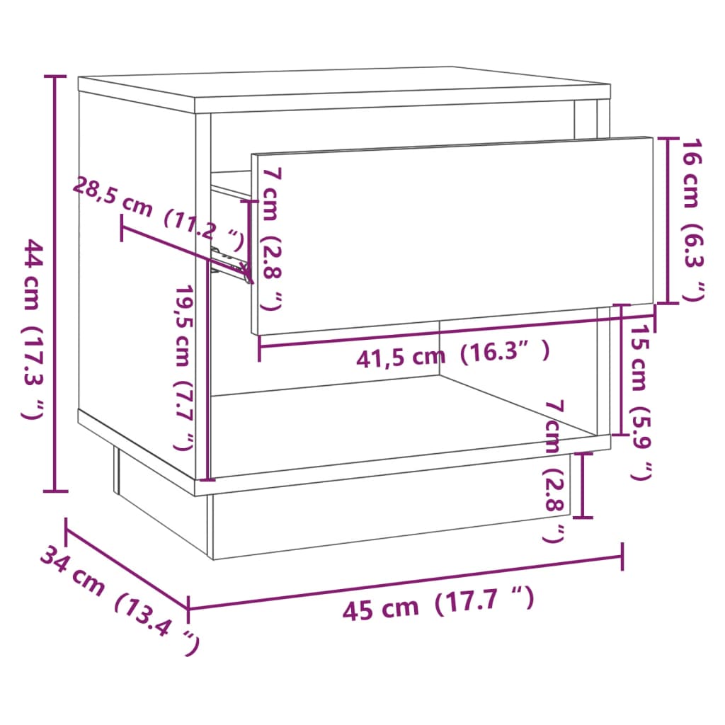 Comodini 2 pz Grigio Cemento 45x34x44 cm in Truciolato | homemem39