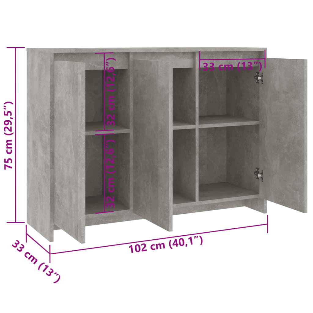Credenza Grigio Cemento 102x33x75 cm in Truciolato - homemem39