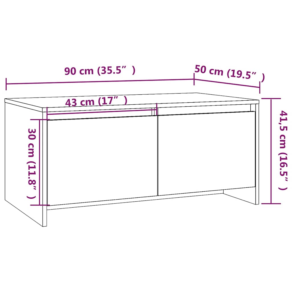 Tavolino da Salotto Grigio Cemento 90x50x41,5 cm in Truciolato