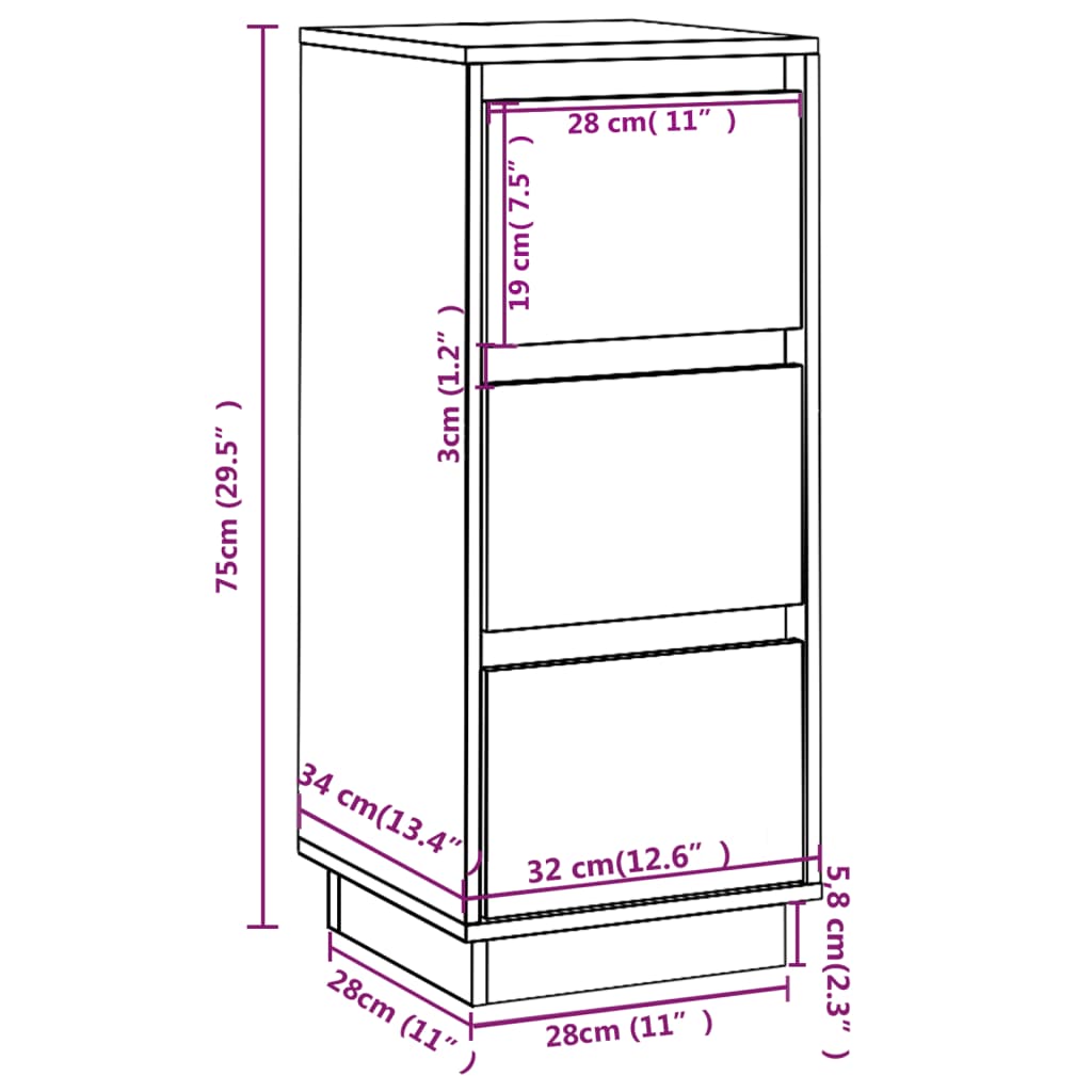 Credenze Bianche 2 pz 32x34x75 cm in Legno Massello di Pino