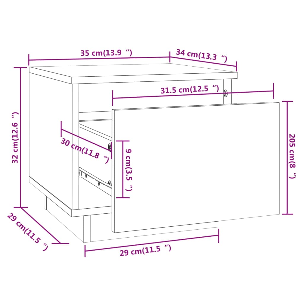 Comodino Bianco 35x34x32 cm in Legno Massello di Pino | homemem39